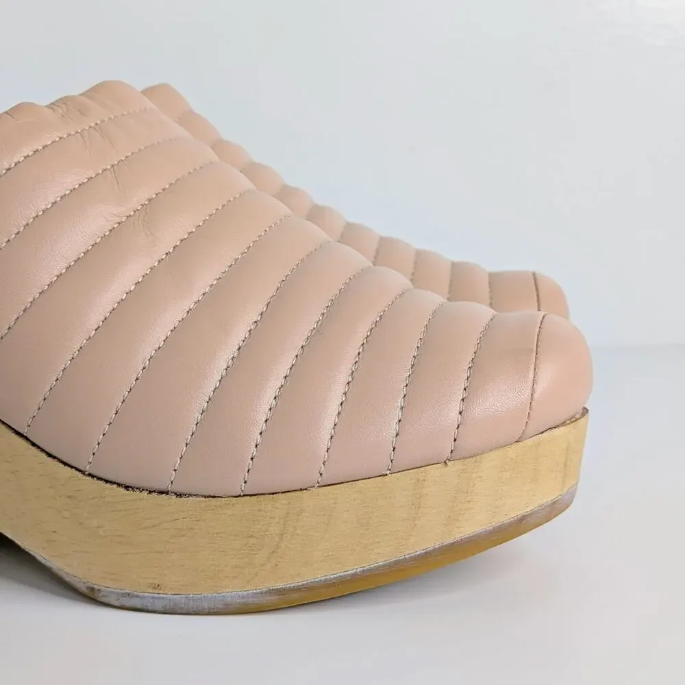 Beklina Ribbed Clogs 8.5 Buff Pink Tan Leather Platform Wood Clog Slip On US - Picture 14 of 16